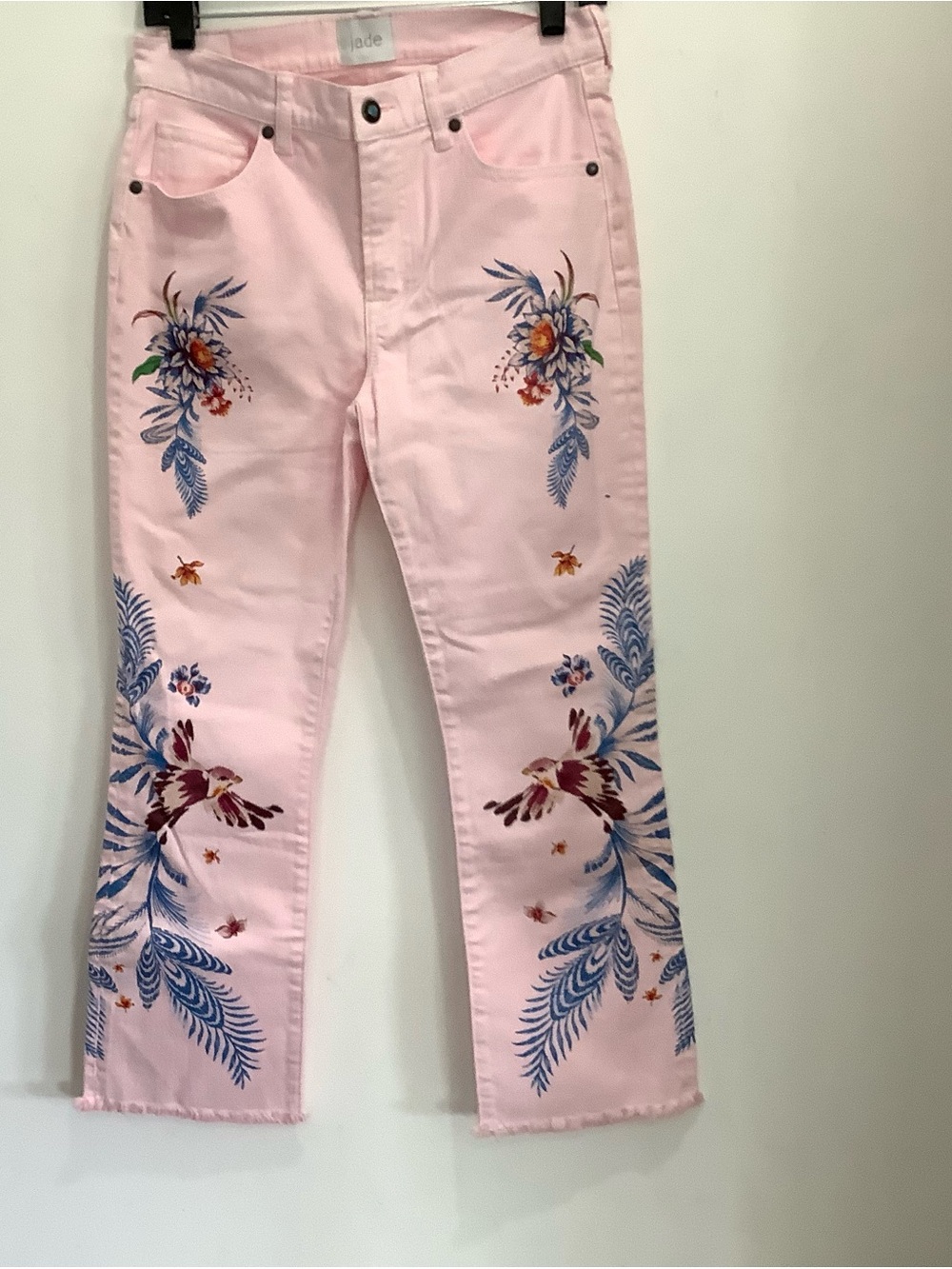 Johnny Was Pink Embroidered Flare Jeans